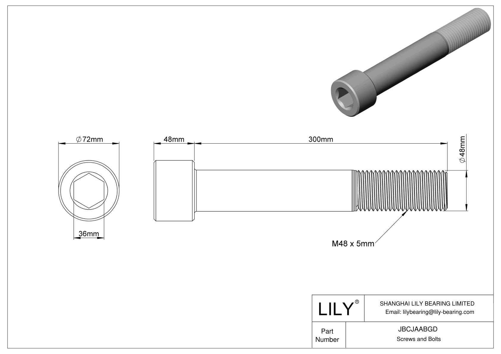 JBCJAABGD Alloy Steel Socket Head Screws cad drawing