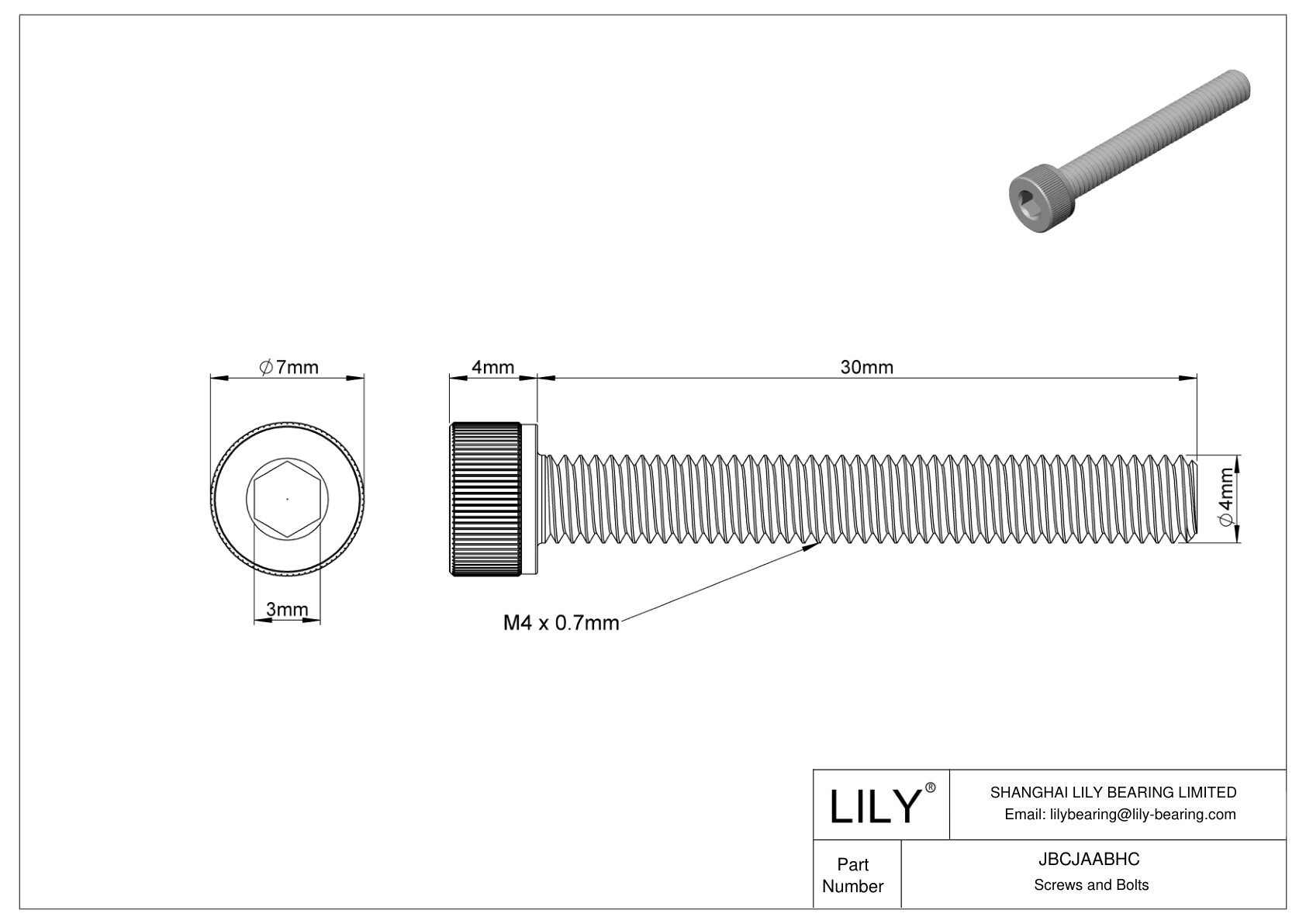 JBCJAABHC Alloy Steel Socket Head Screws cad drawing