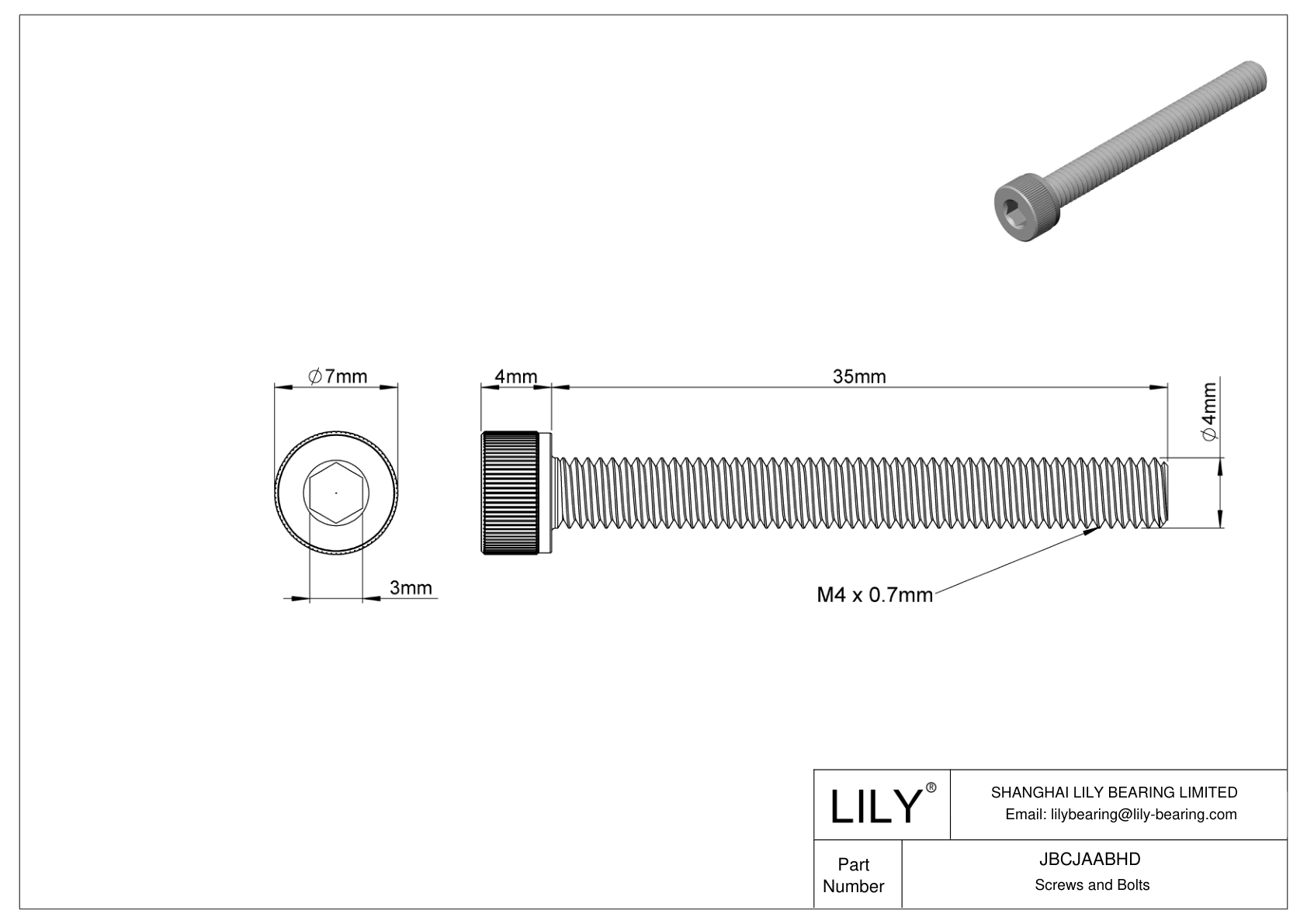 JBCJAABHD Alloy Steel Socket Head Screws cad drawing