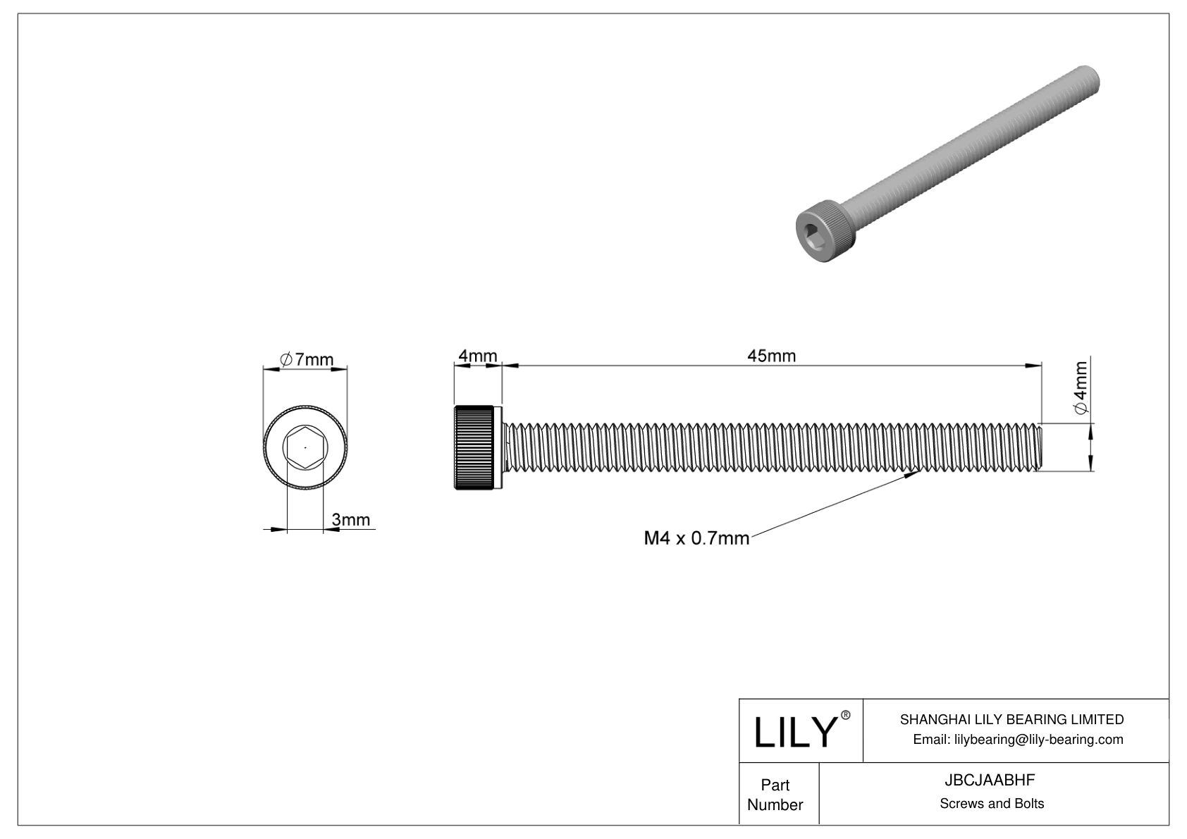 JBCJAABHF Alloy Steel Socket Head Screws cad drawing