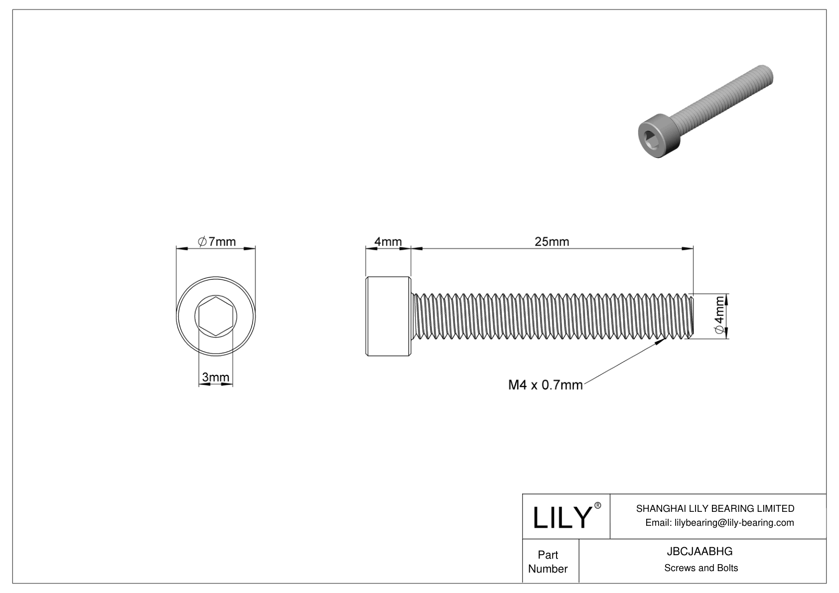 JBCJAABHG Alloy Steel Socket Head Screws cad drawing