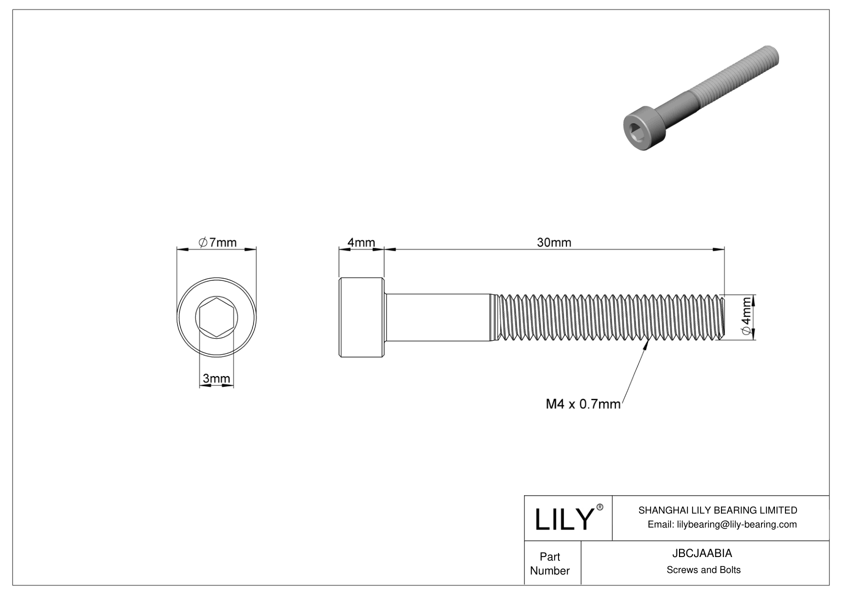 JBCJAABIA Alloy Steel Socket Head Screws cad drawing