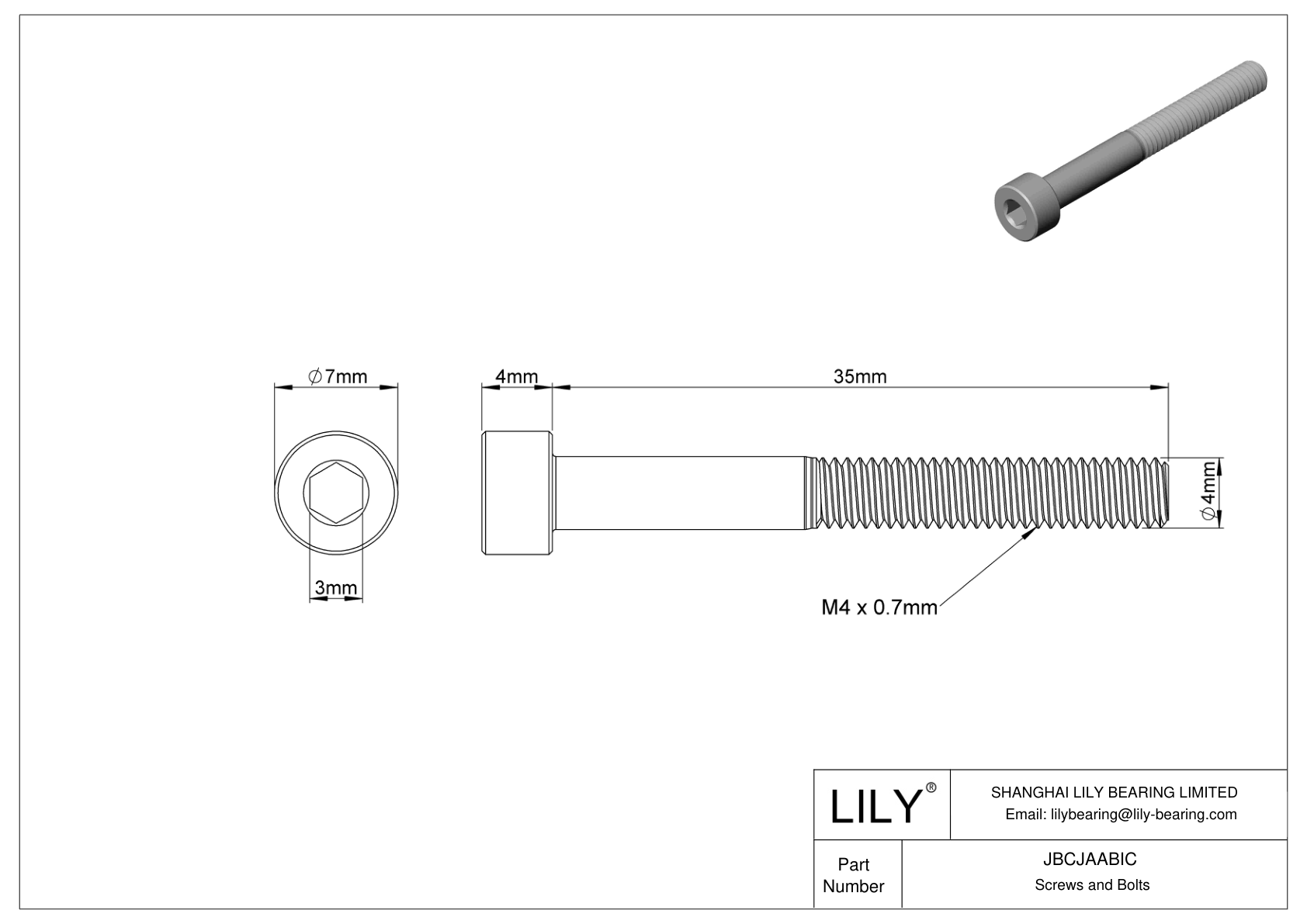 JBCJAABIC Alloy Steel Socket Head Screws cad drawing