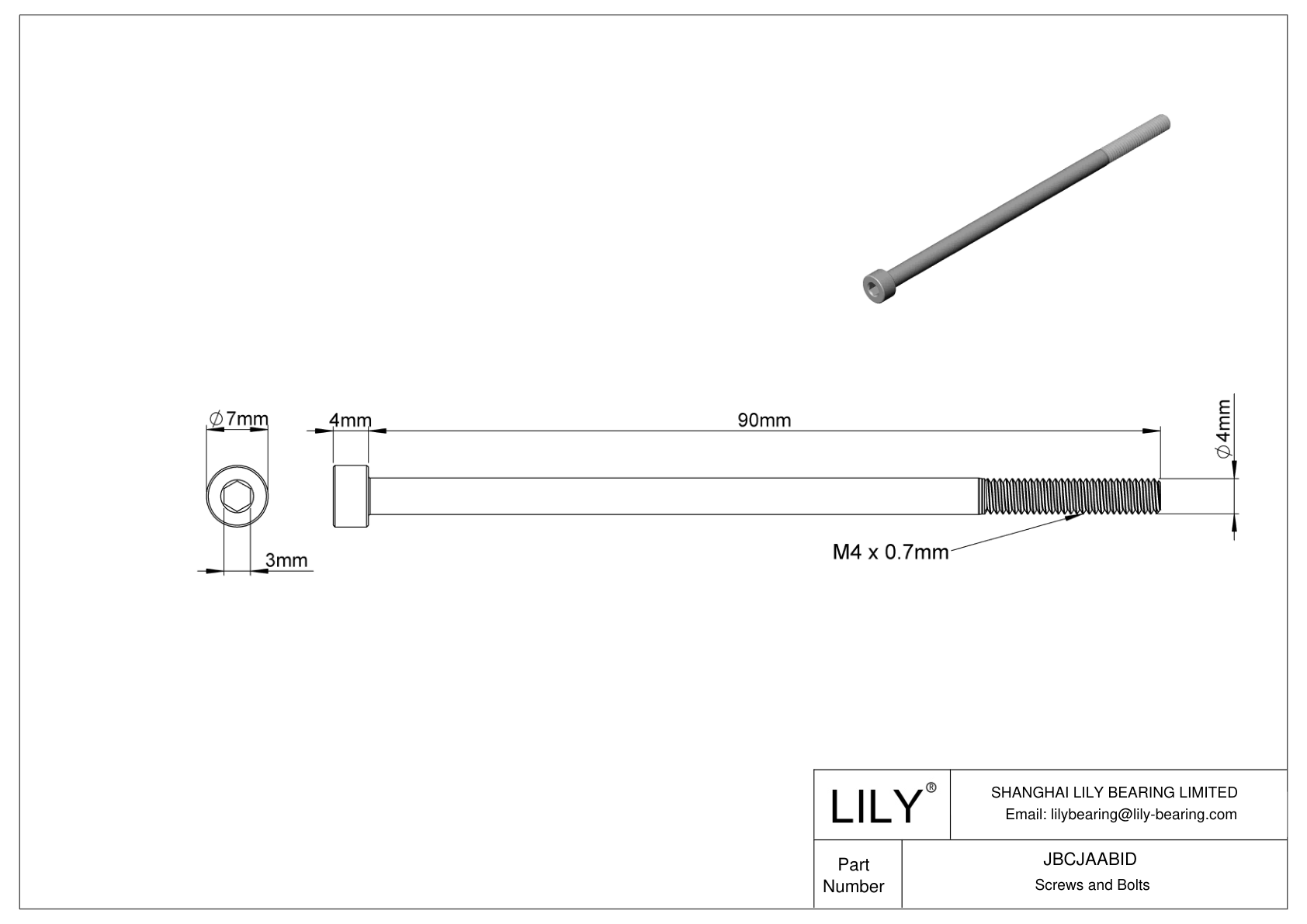 JBCJAABID Tornillos de cabeza cilíndrica de acero aleado cad drawing