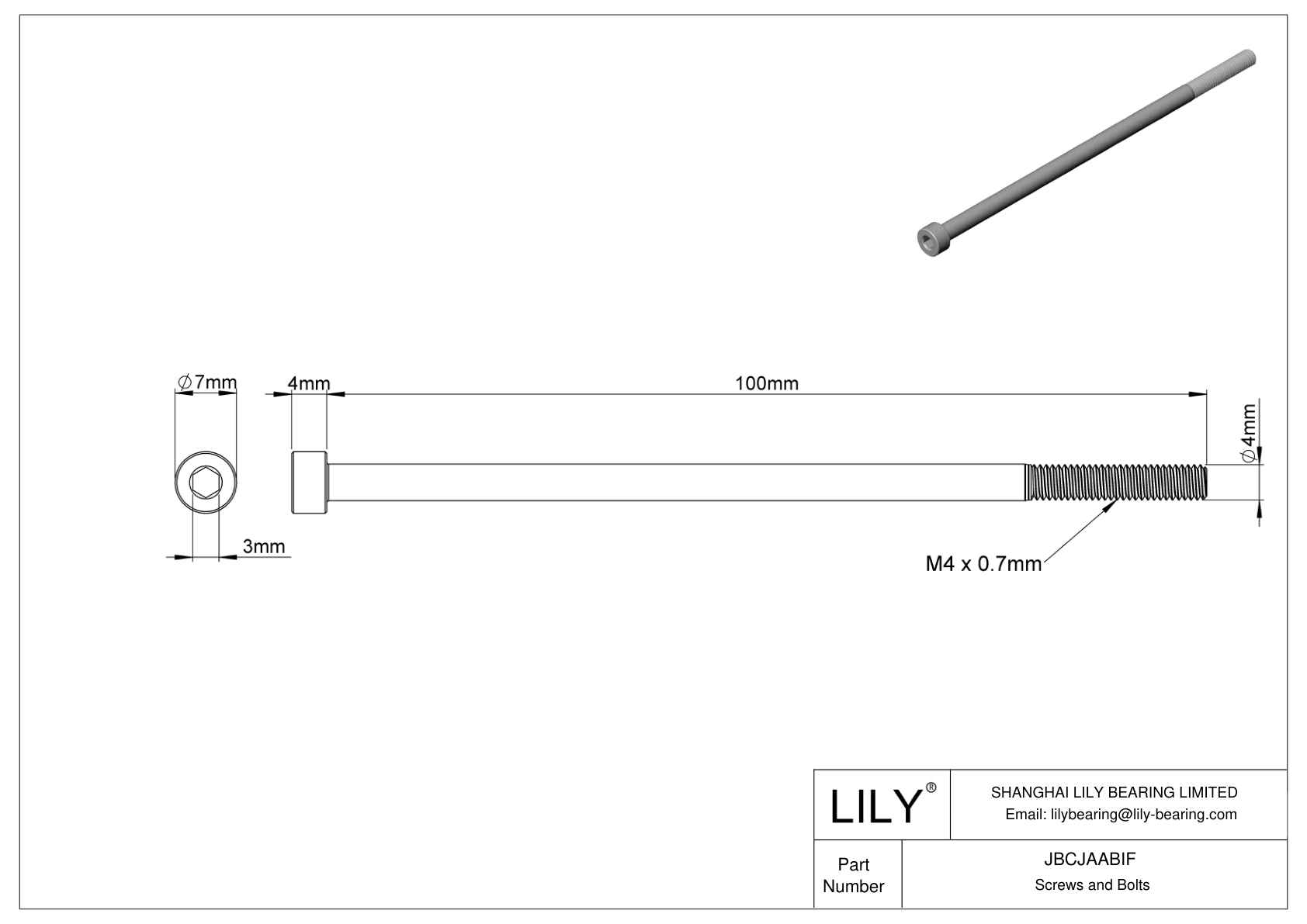 JBCJAABIF Alloy Steel Socket Head Screws cad drawing