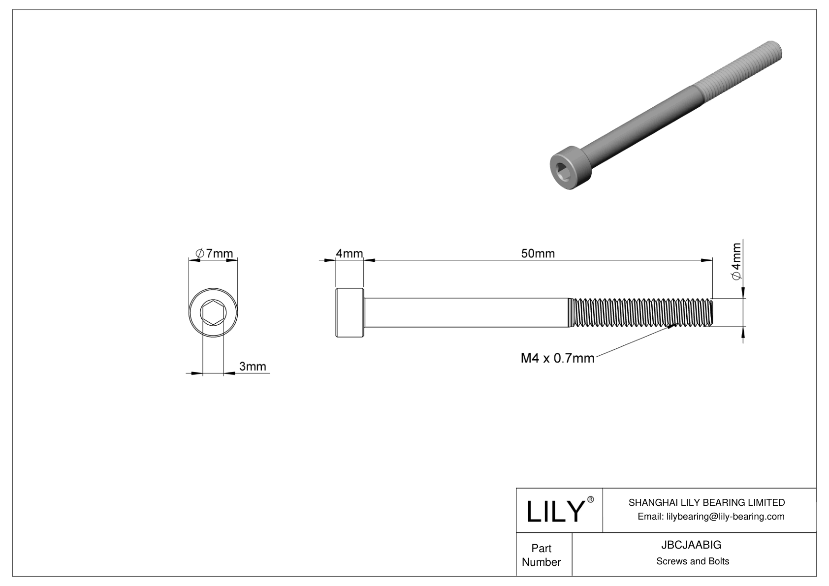 JBCJAABIG Alloy Steel Socket Head Screws cad drawing