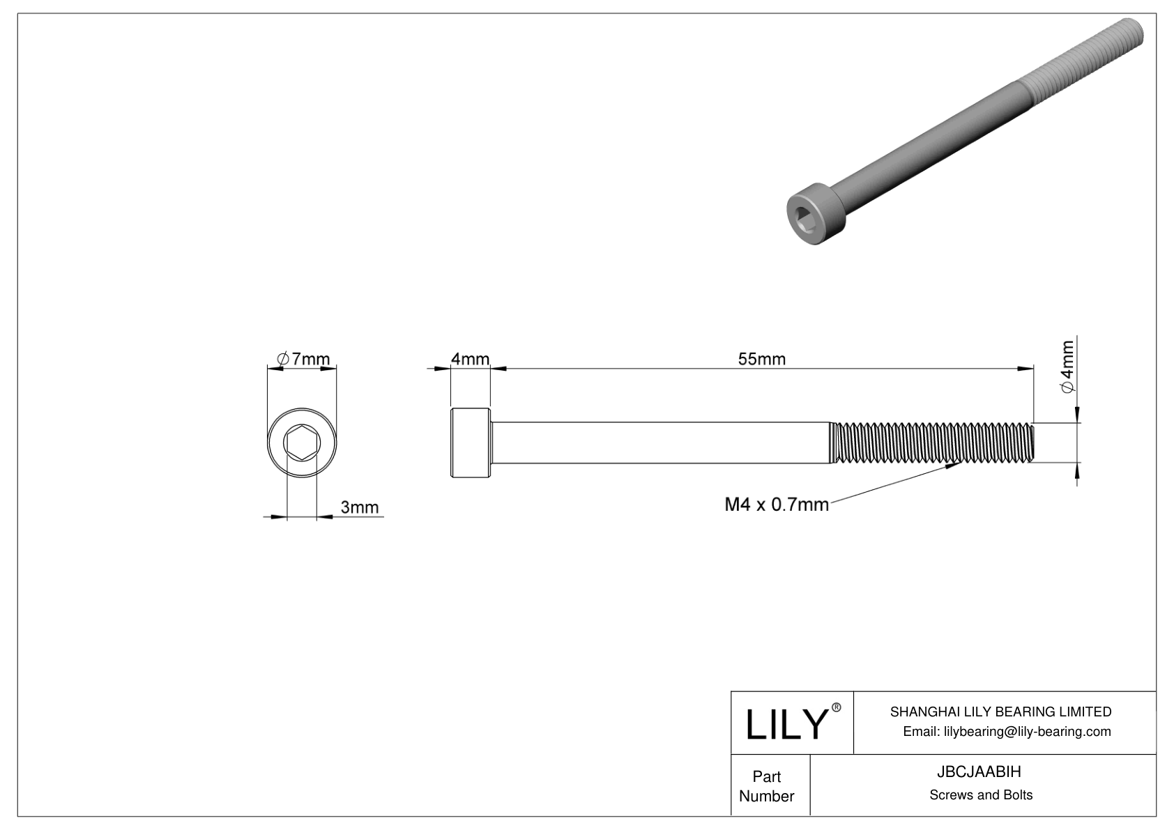 JBCJAABIH Tornillos de cabeza cilíndrica de acero aleado cad drawing