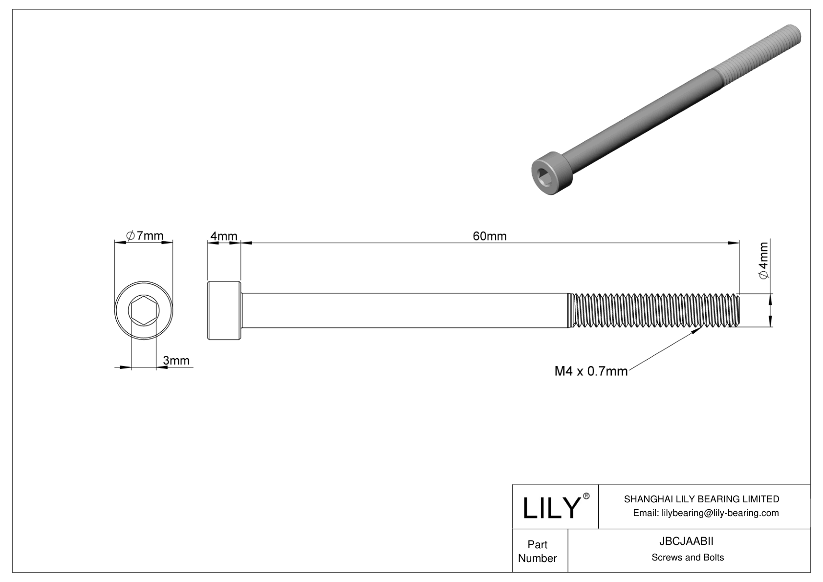 JBCJAABII Alloy Steel Socket Head Screws cad drawing