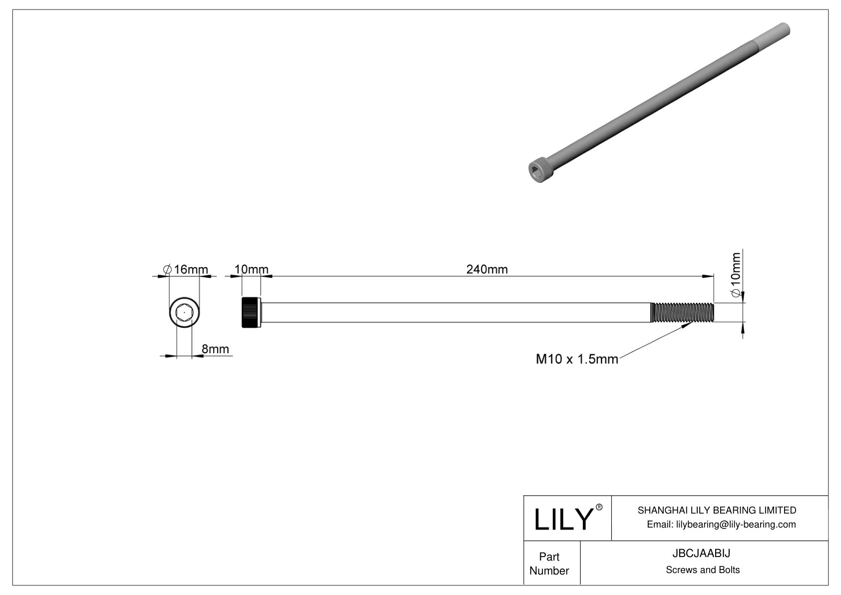 JBCJAABIJ Tornillos de cabeza cilíndrica de acero aleado cad drawing