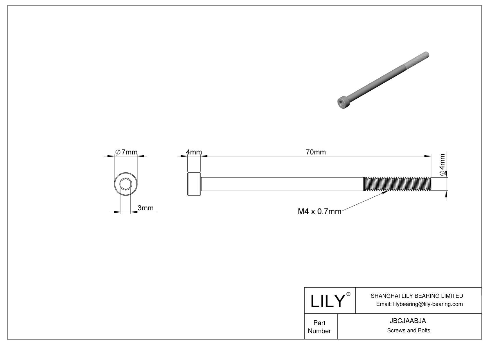 JBCJAABJA Alloy Steel Socket Head Screws cad drawing