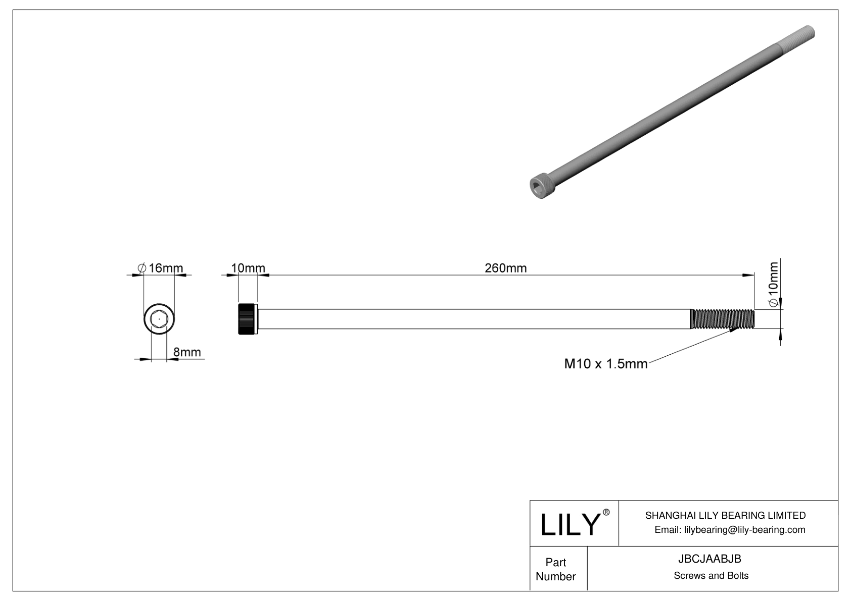 JBCJAABJB Tornillos de cabeza cilíndrica de acero aleado cad drawing