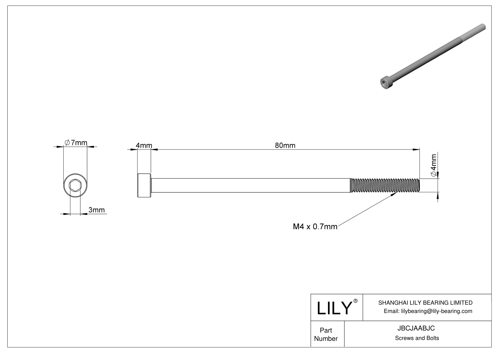 JBCJAABJC Alloy Steel Socket Head Screws cad drawing