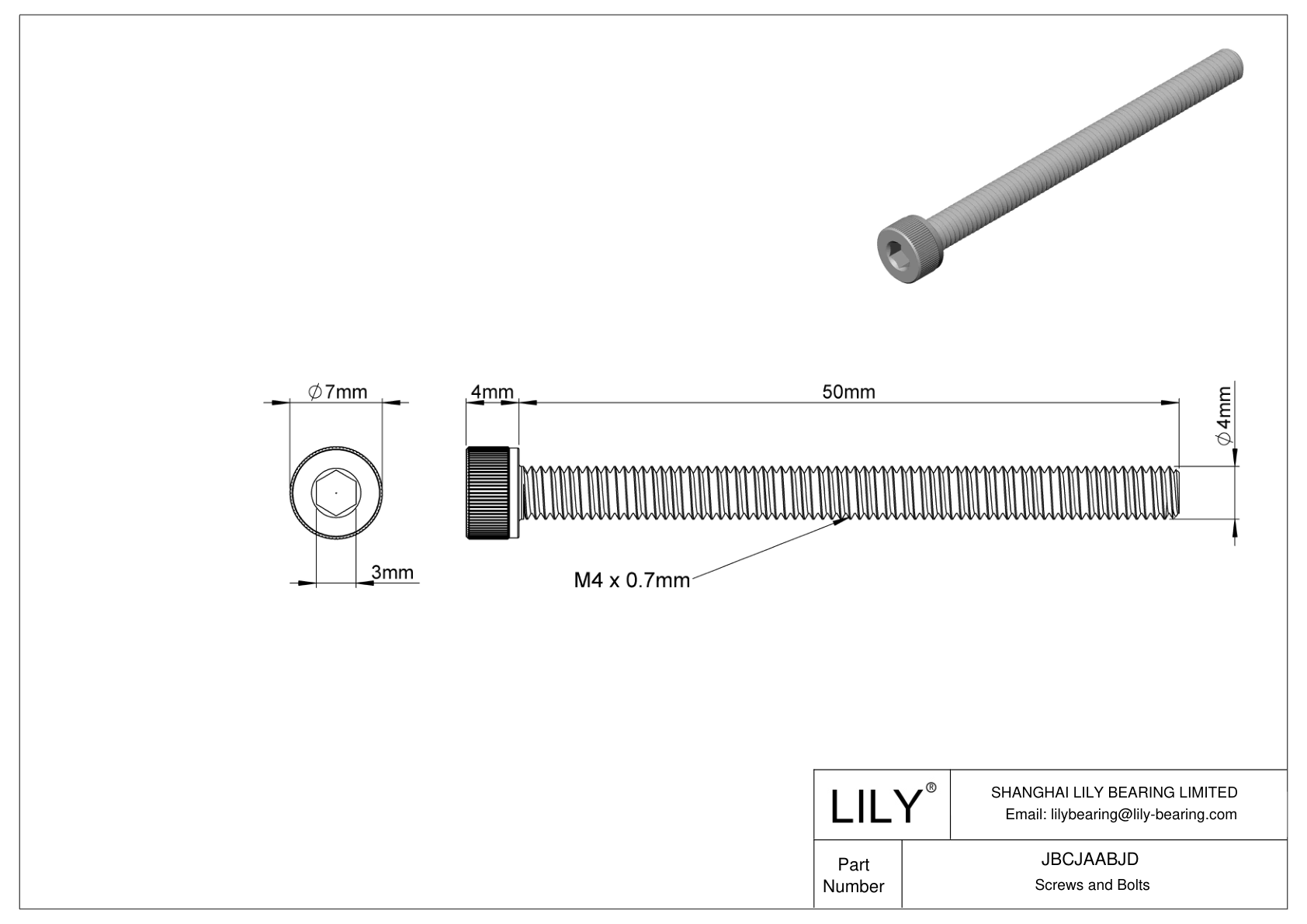 JBCJAABJD Alloy Steel Socket Head Screws cad drawing