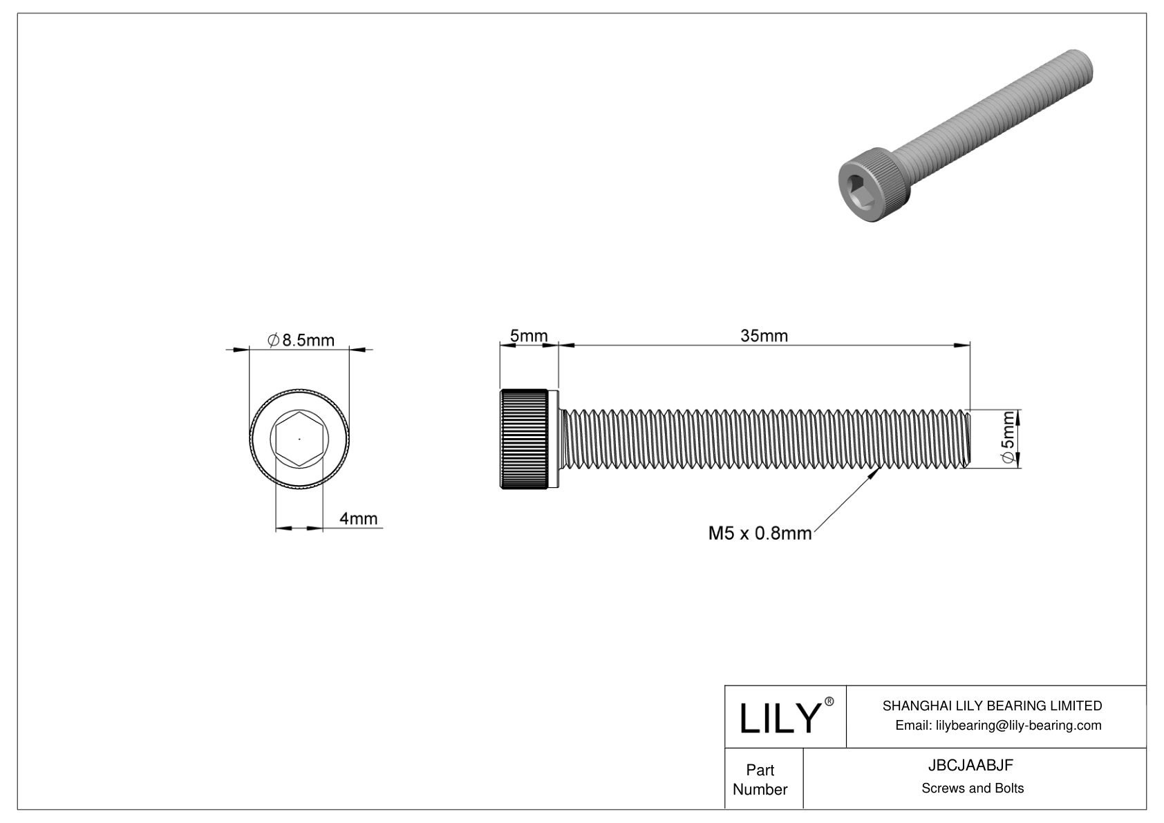 JBCJAABJF Tornillos de cabeza cilíndrica de acero aleado cad drawing