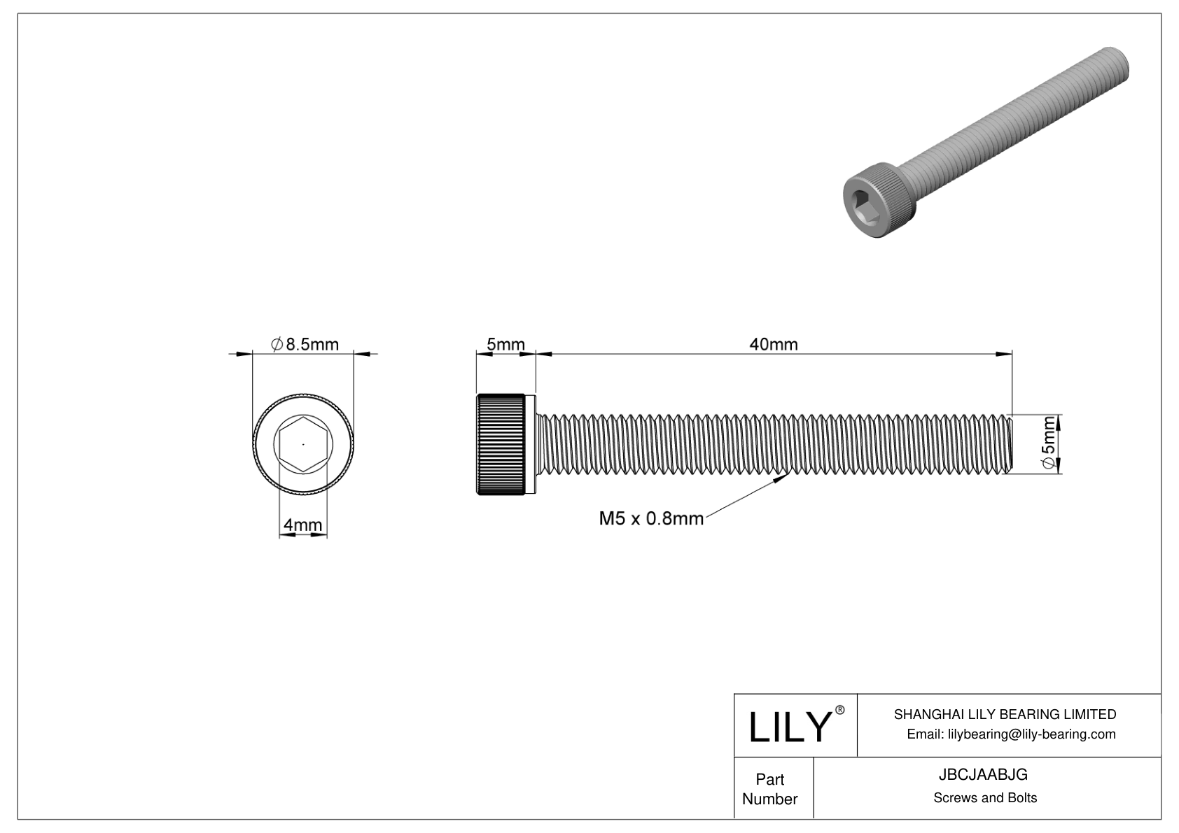 JBCJAABJG Alloy Steel Socket Head Screws cad drawing