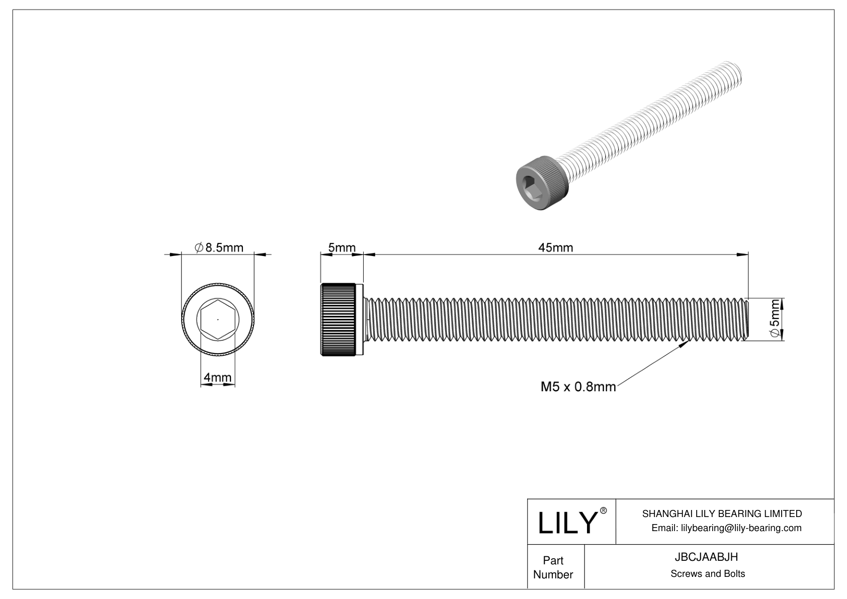 JBCJAABJH Tornillos de cabeza cilíndrica de acero aleado cad drawing