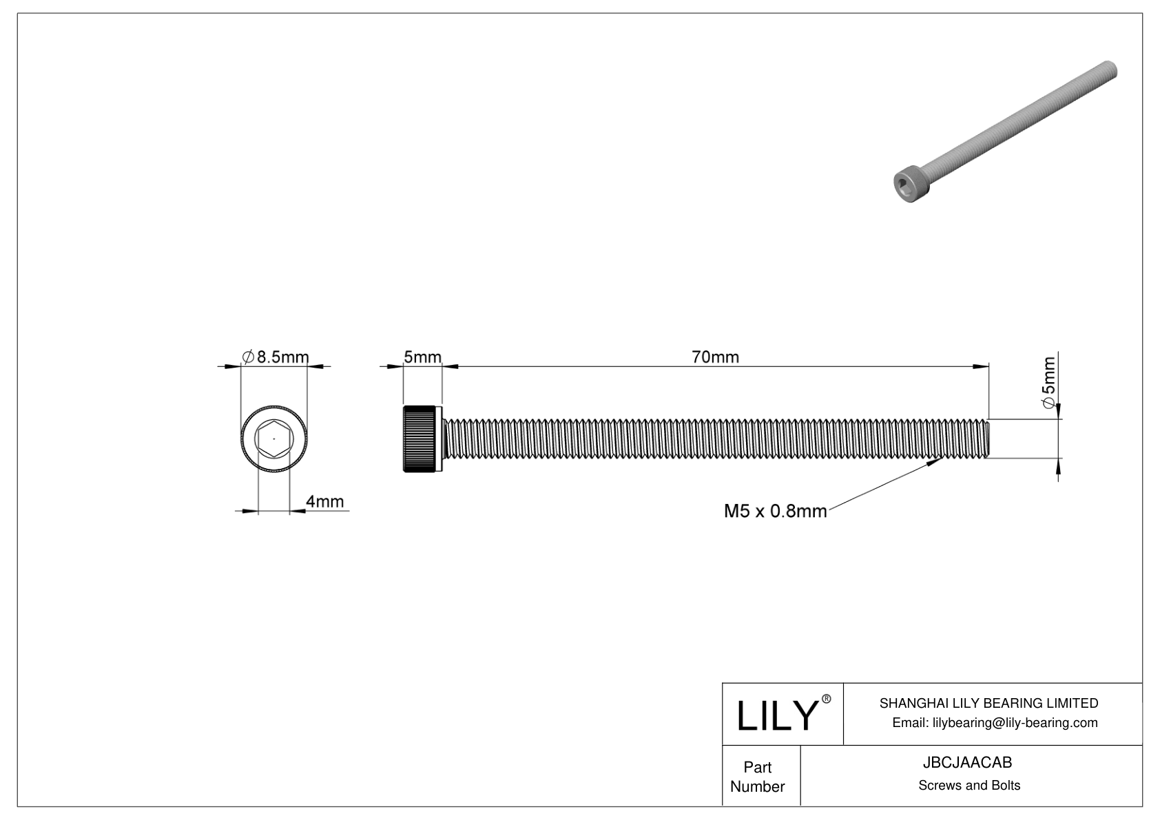 JBCJAACAB Tornillos de cabeza cilíndrica de acero aleado cad drawing