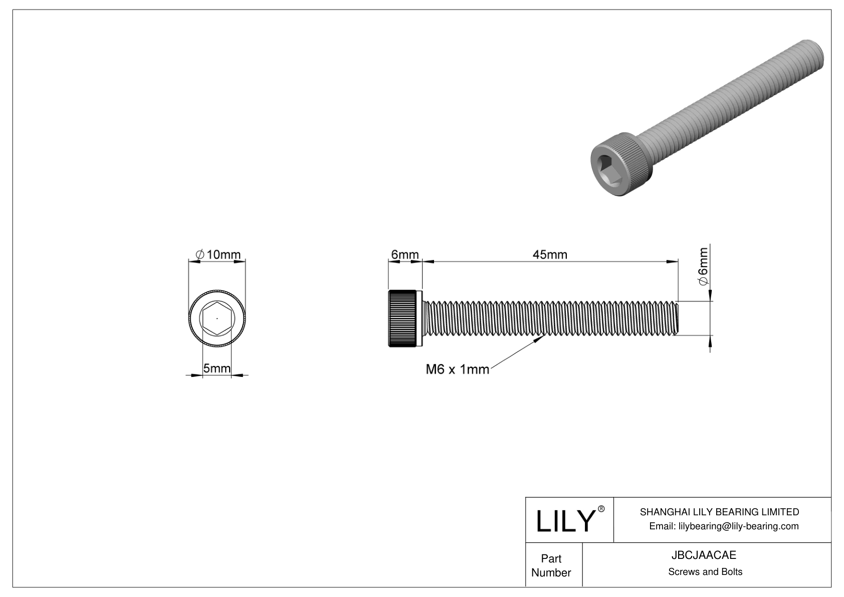 JBCJAACAE Alloy Steel Socket Head Screws cad drawing