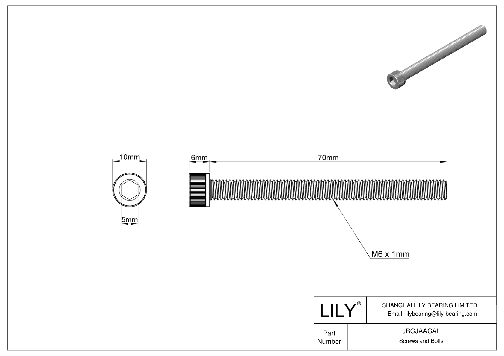 JBCJAACAI Alloy Steel Socket Head Screws cad drawing