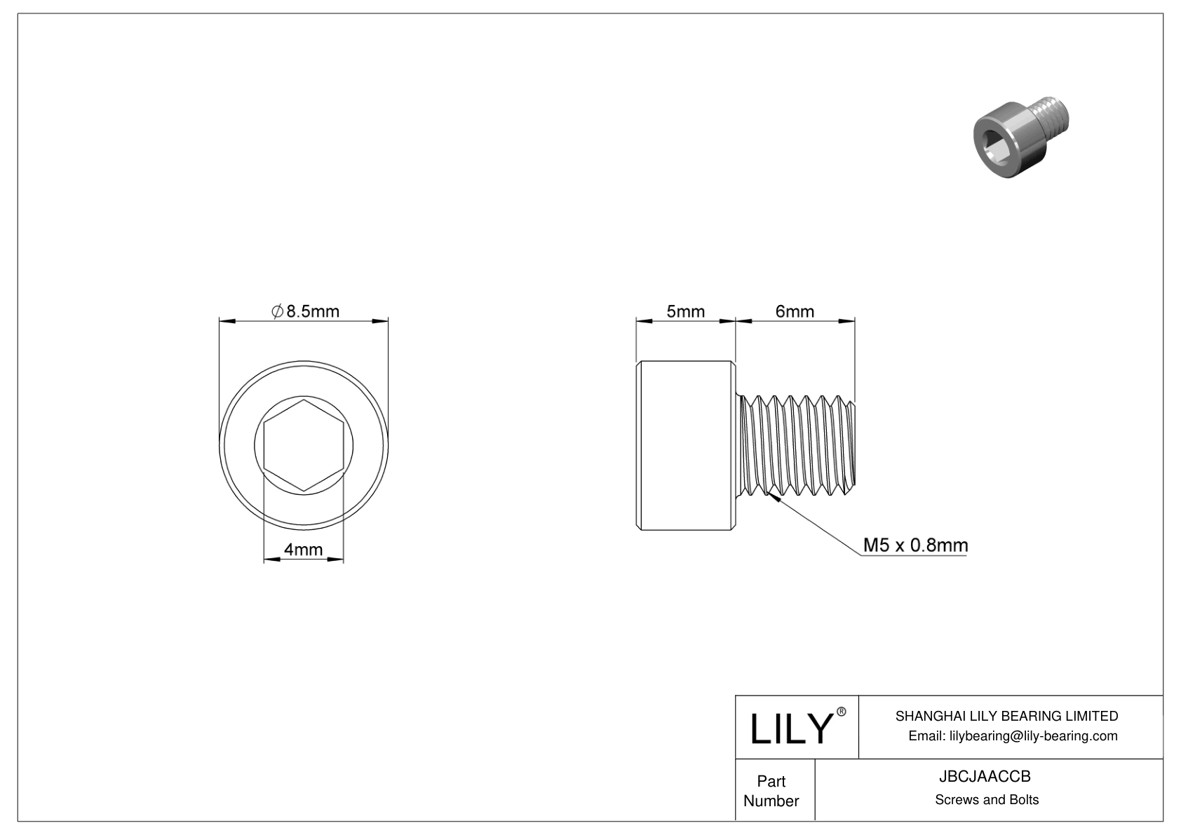 JBCJAACCB Alloy Steel Socket Head Screws cad drawing