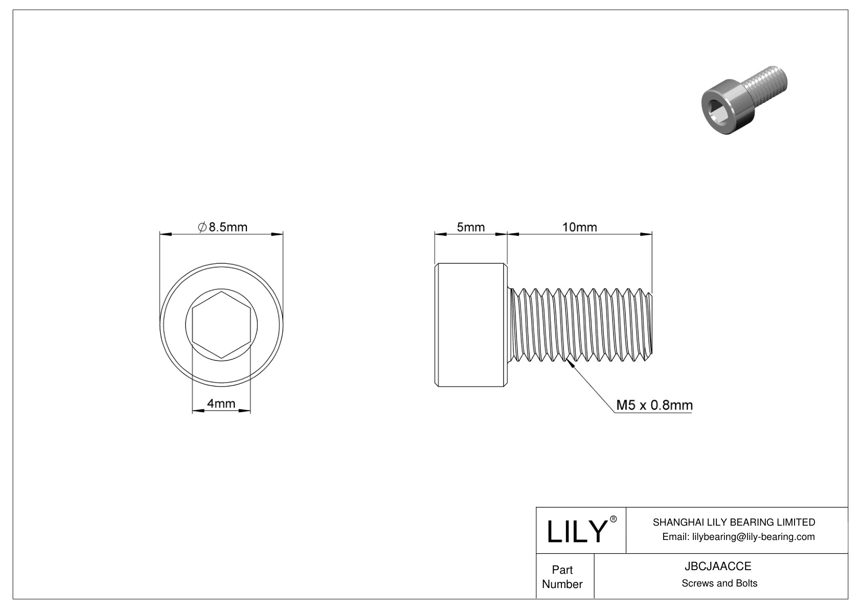 JBCJAACCE Tornillos de cabeza cilíndrica de acero aleado cad drawing