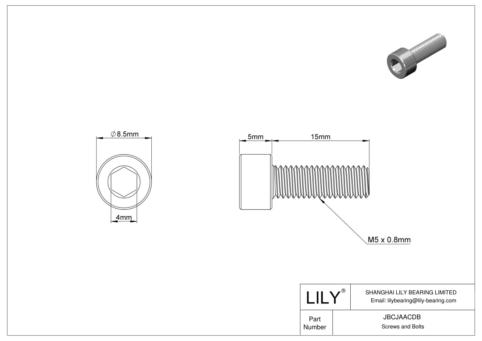 JBCJAACDB Tornillos de cabeza cilíndrica de acero aleado cad drawing