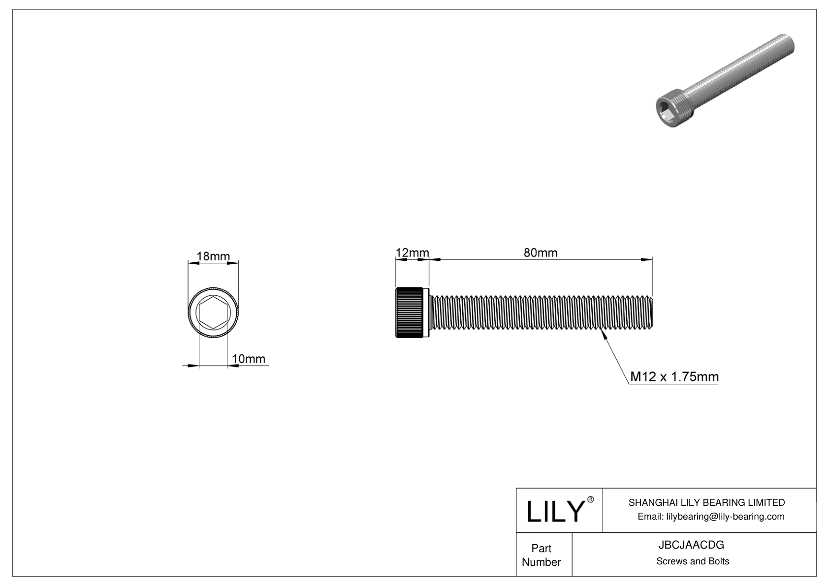 JBCJAACDG Alloy Steel Socket Head Screws cad drawing