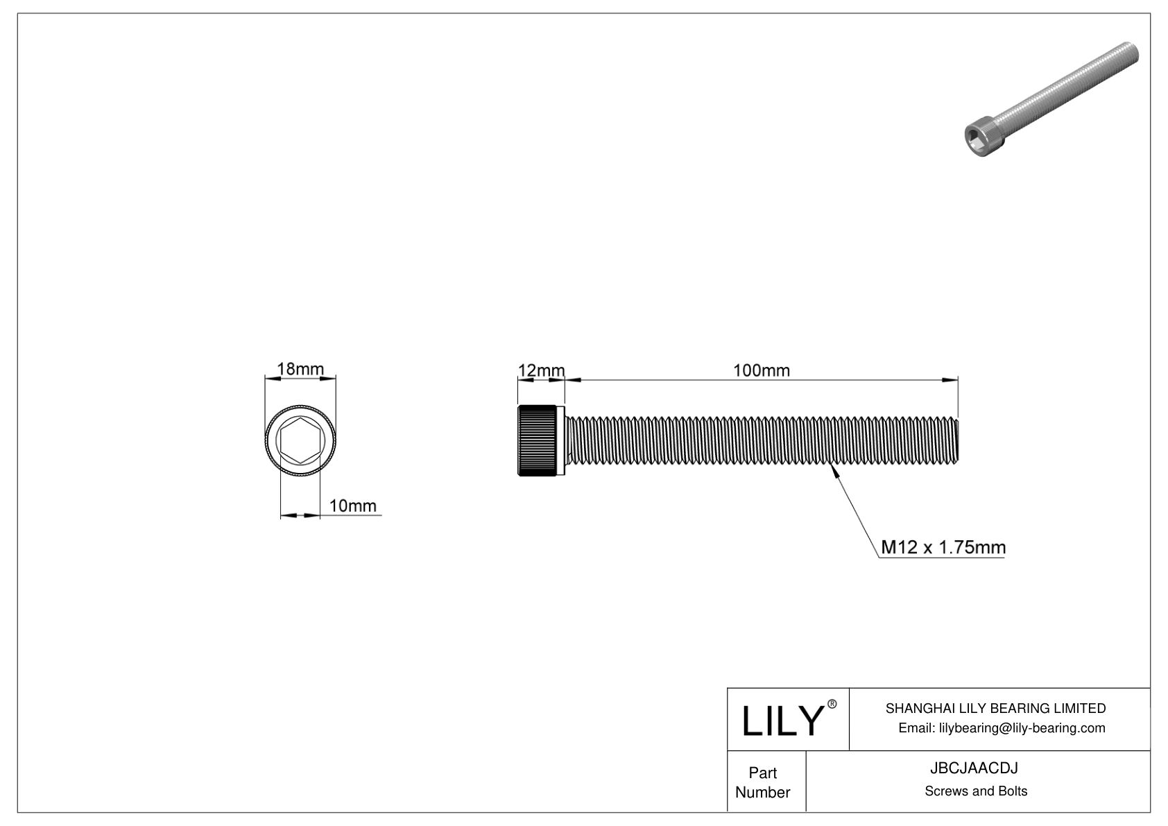 JBCJAACDJ Tornillos de cabeza cilíndrica de acero aleado cad drawing