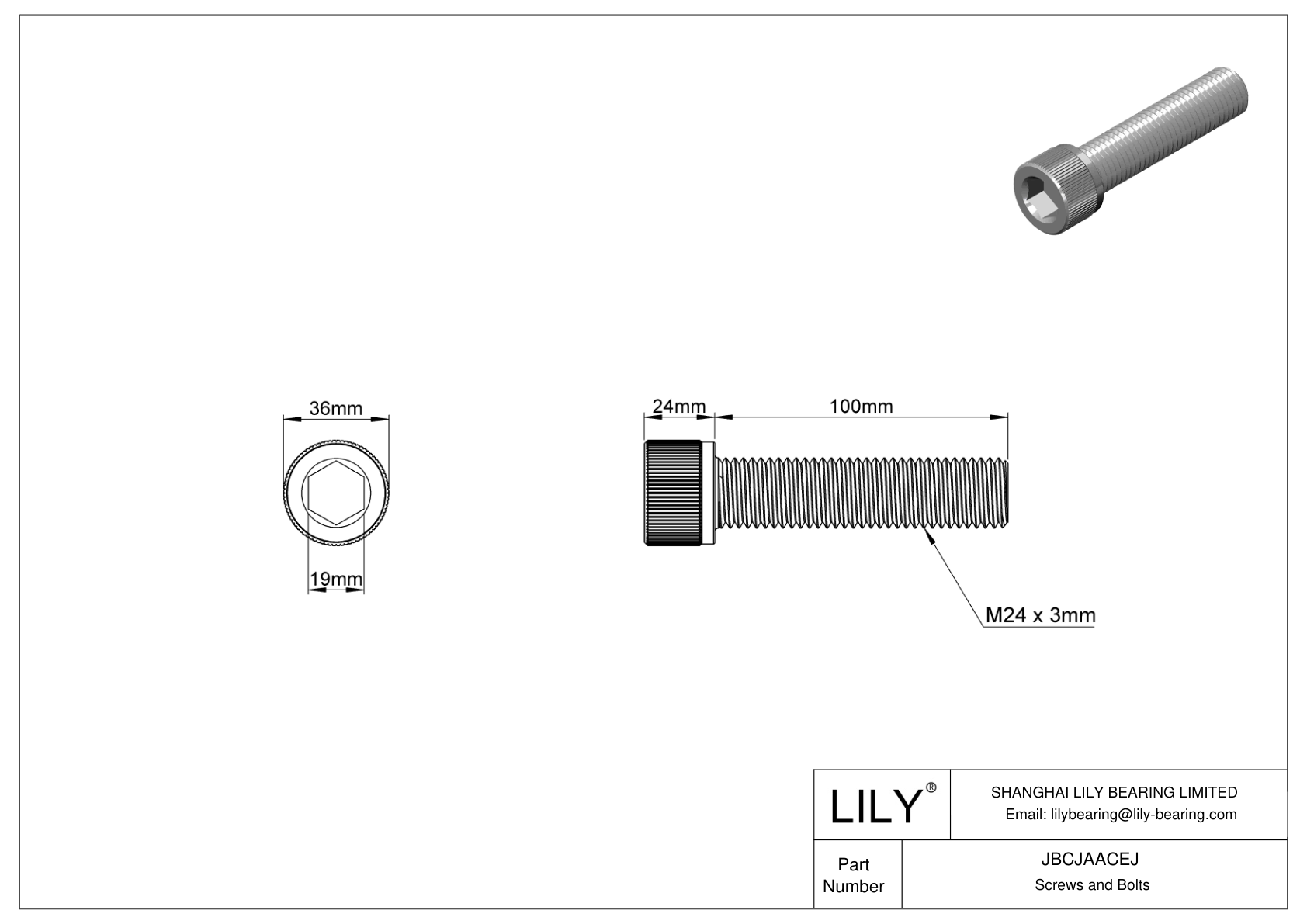 JBCJAACEJ Alloy Steel Socket Head Screws cad drawing