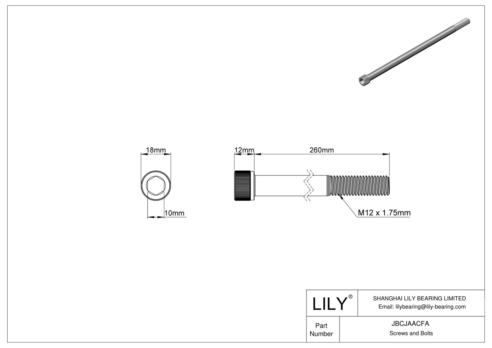 JBCJAACFA Alloy Steel Socket Head Screws cad drawing