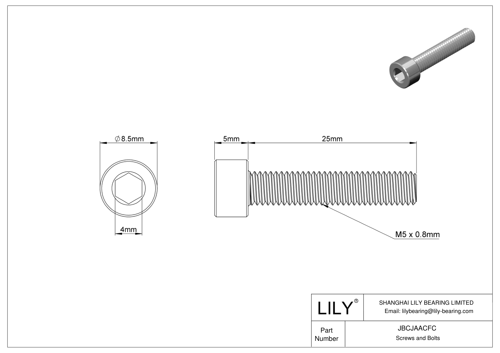 JBCJAACFC Tornillos de cabeza cilíndrica de acero aleado cad drawing