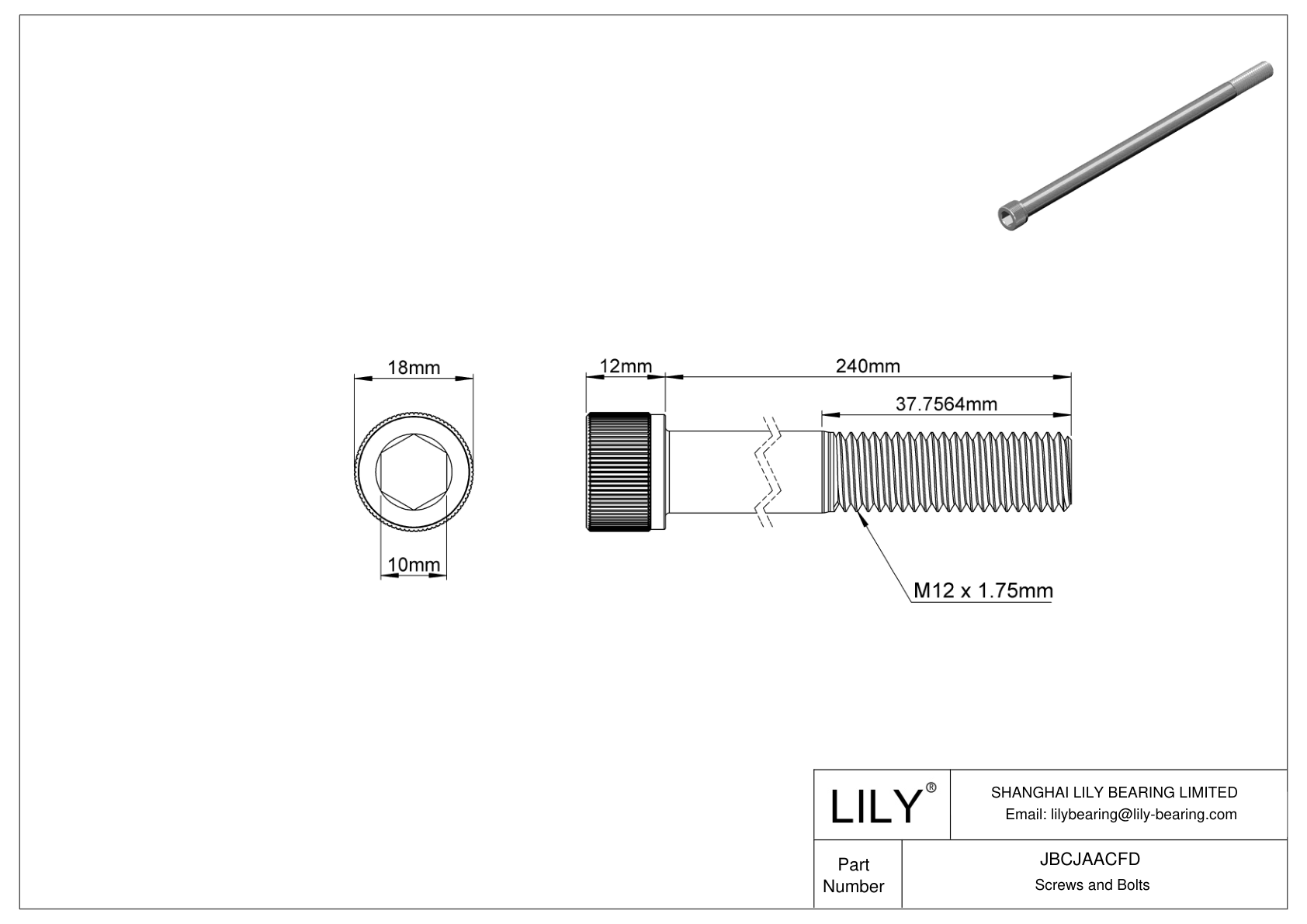 JBCJAACFD Tornillos de cabeza cilíndrica de acero aleado cad drawing