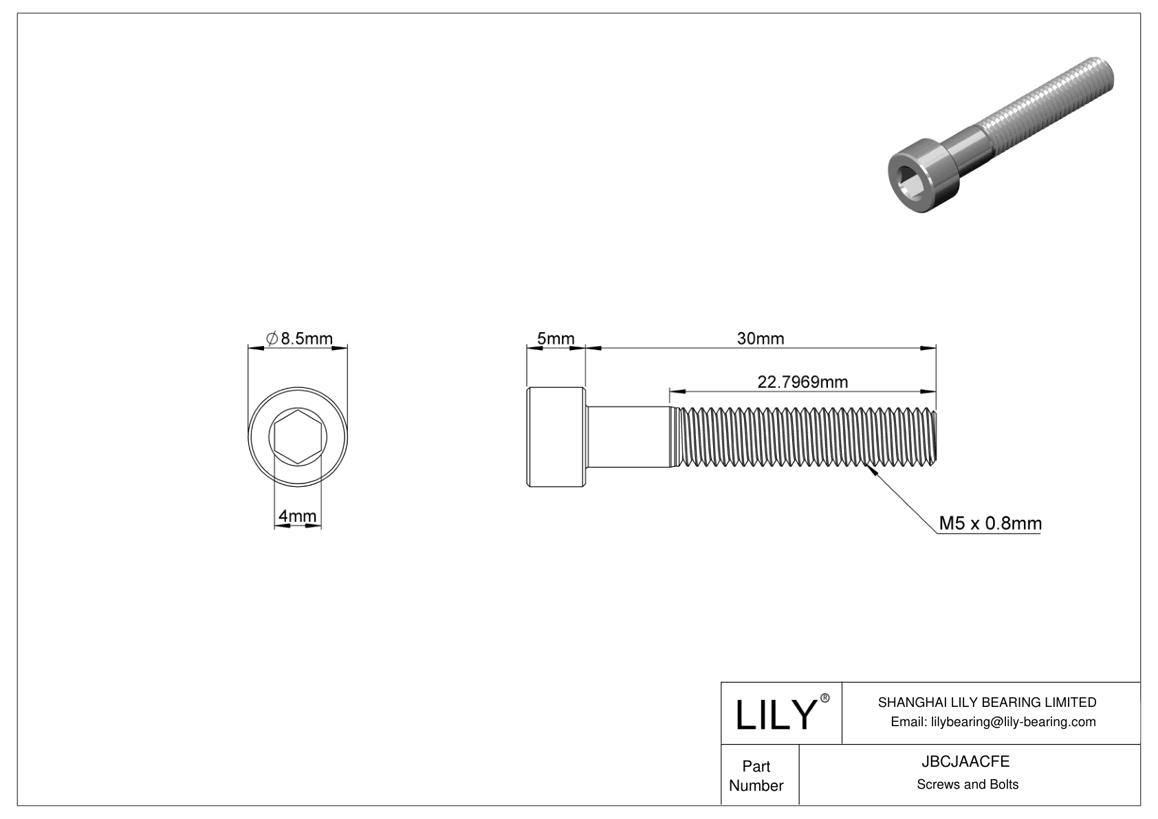 JBCJAACFE Tornillos de cabeza cilíndrica de acero aleado cad drawing