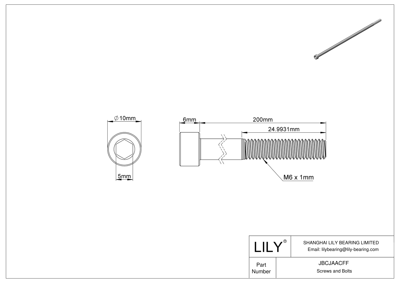 JBCJAACFF Alloy Steel Socket Head Screws cad drawing