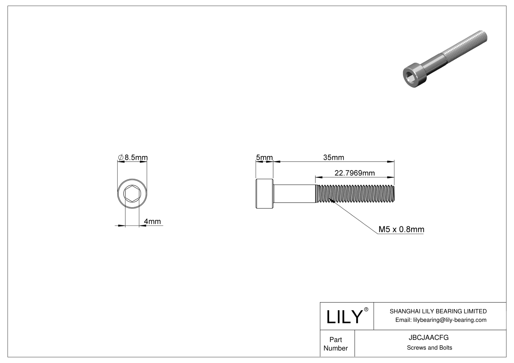 JBCJAACFG Tornillos de cabeza cilíndrica de acero aleado cad drawing