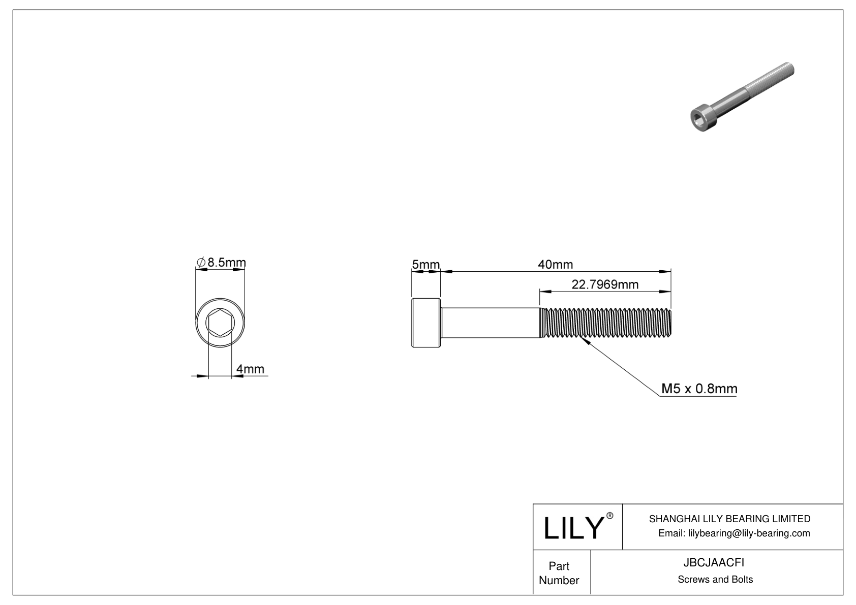 JBCJAACFI Alloy Steel Socket Head Screws cad drawing