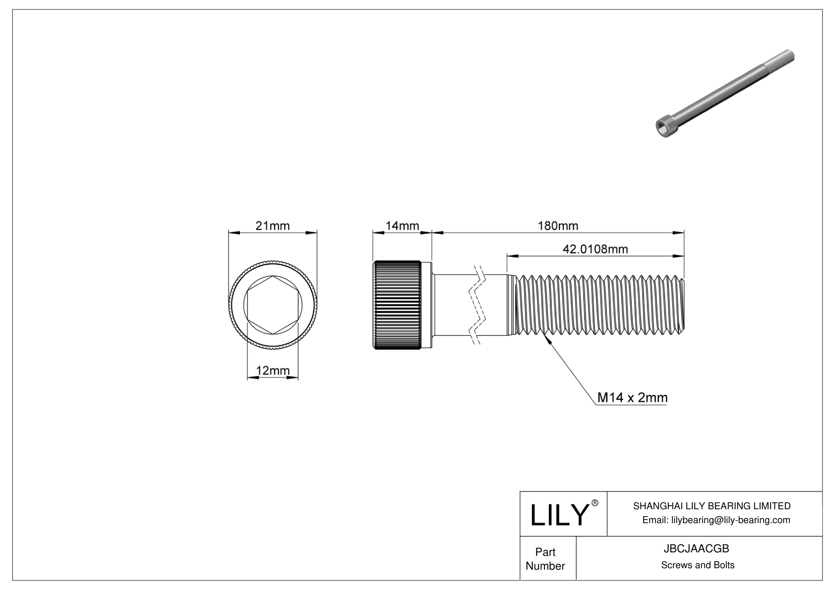 JBCJAACGB Alloy Steel Socket Head Screws cad drawing