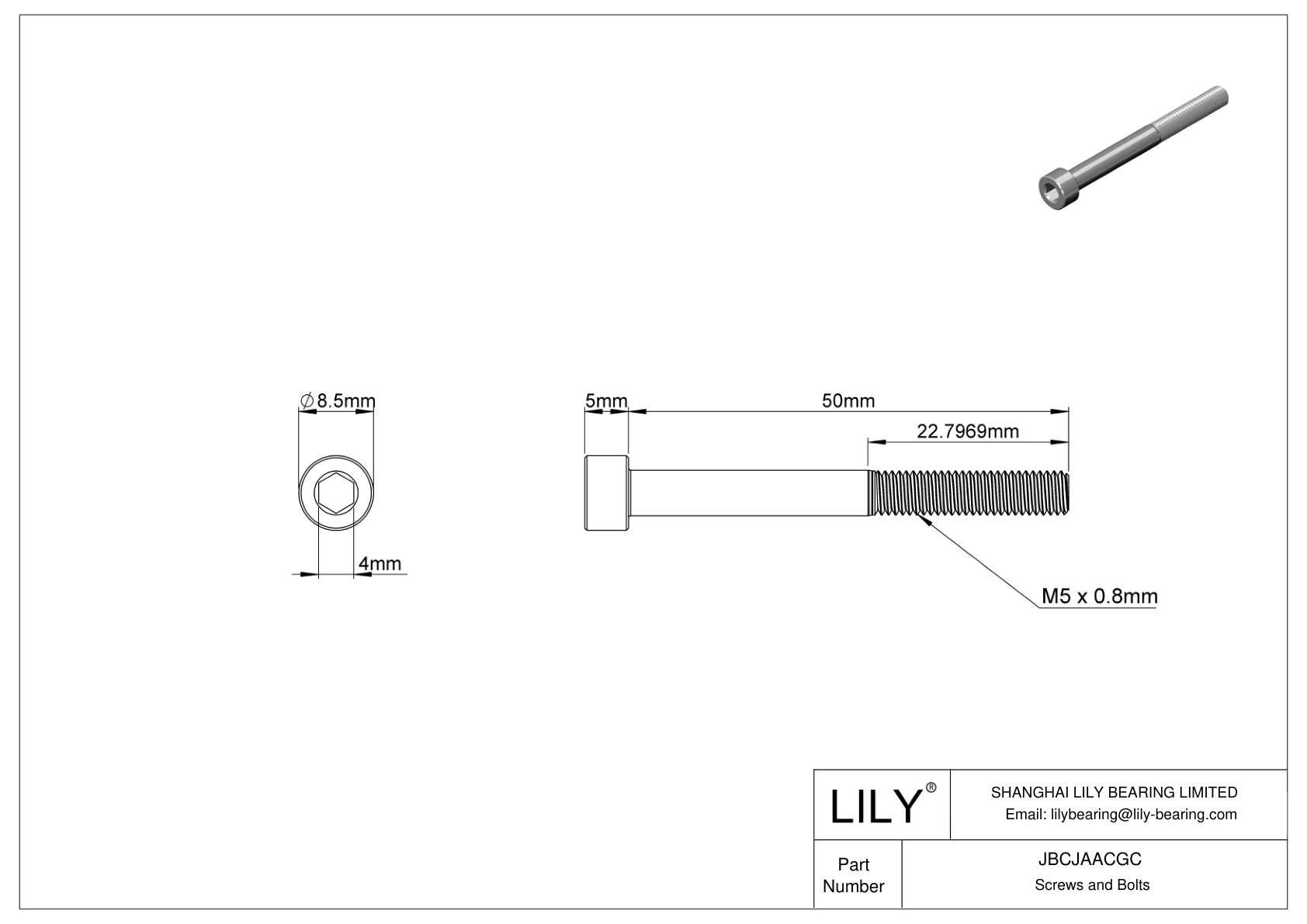 JBCJAACGC Tornillos de cabeza cilíndrica de acero aleado cad drawing