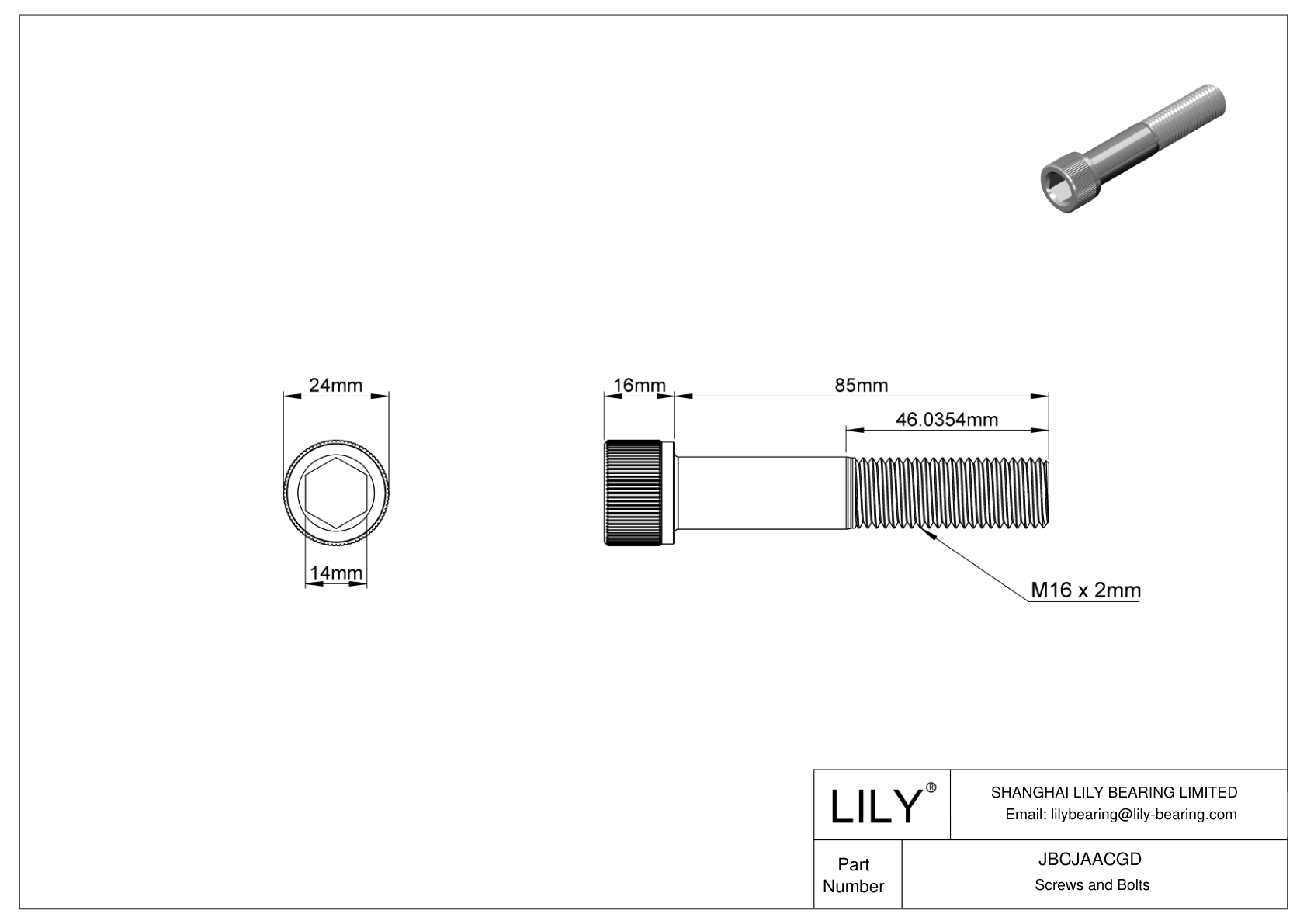 JBCJAACGD Alloy Steel Socket Head Screws cad drawing