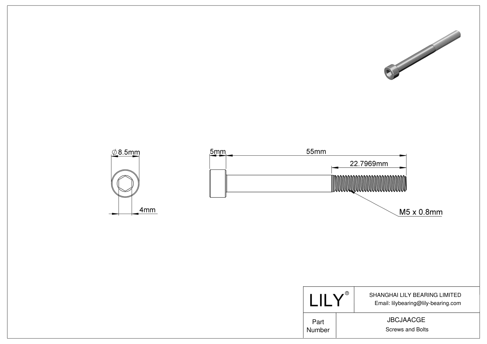 JBCJAACGE 合金钢内六角螺钉 cad drawing