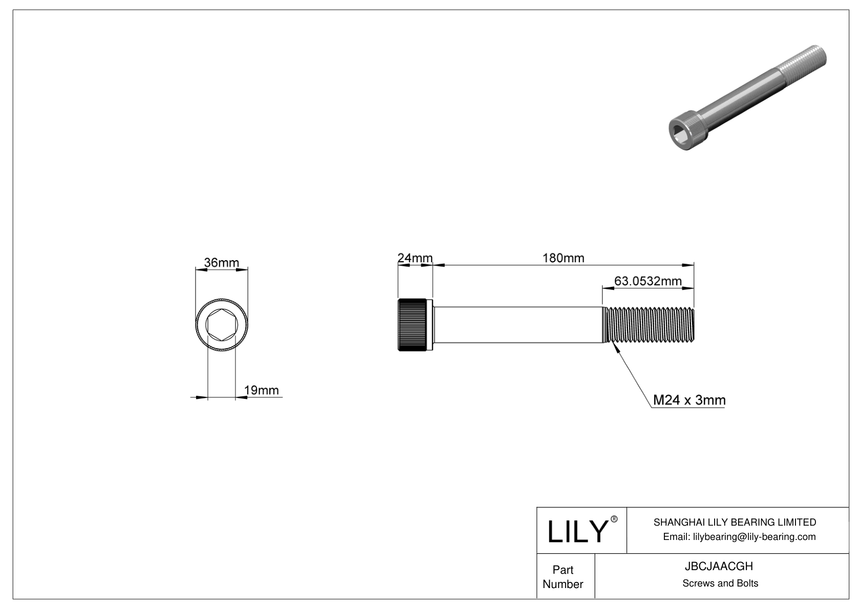 JBCJAACGH Tornillos de cabeza cilíndrica de acero aleado cad drawing