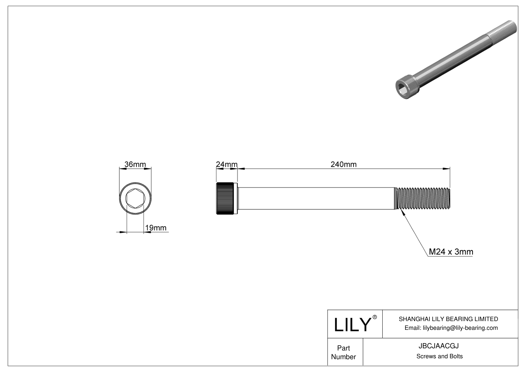 JBCJAACGJ Alloy Steel Socket Head Screws cad drawing