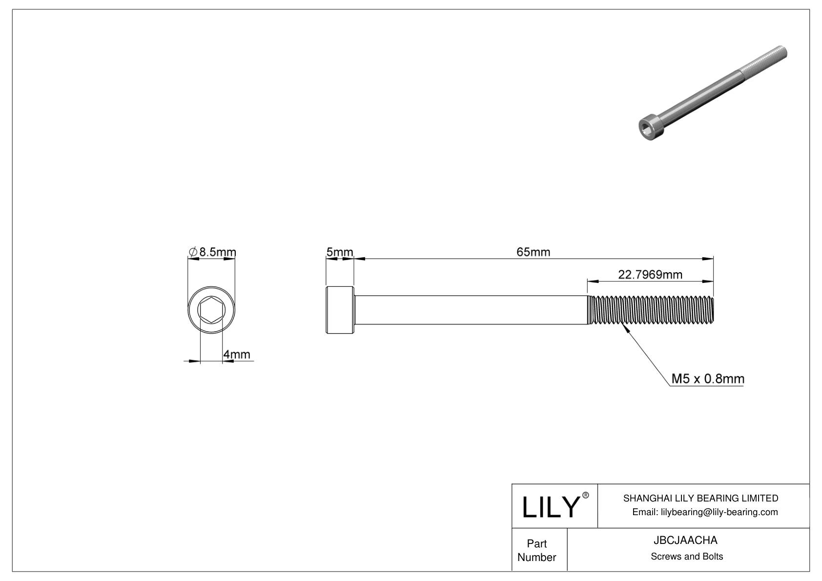 JBCJAACHA Tornillos de cabeza cilíndrica de acero aleado cad drawing