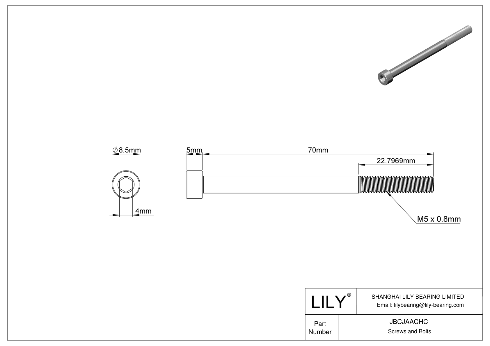 JBCJAACHC 合金钢内六角螺钉 cad drawing