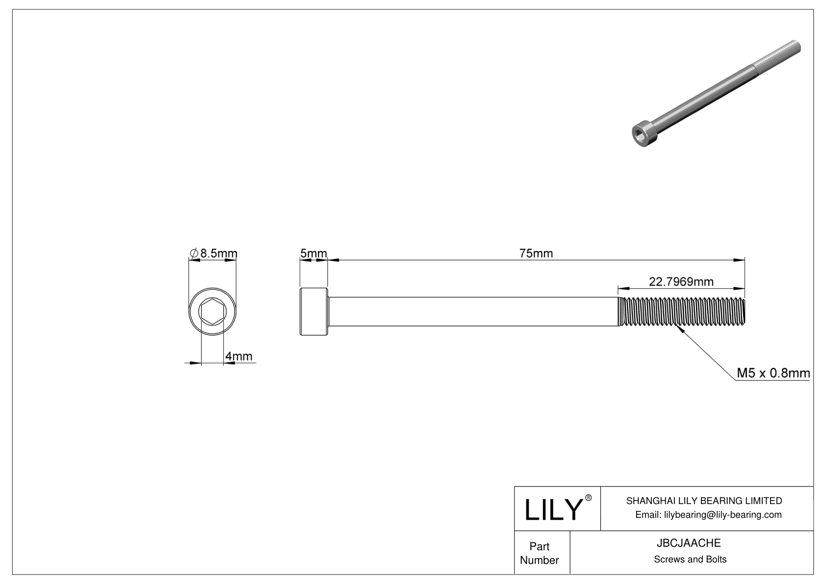 JBCJAACHE Tornillos de cabeza cilíndrica de acero aleado cad drawing