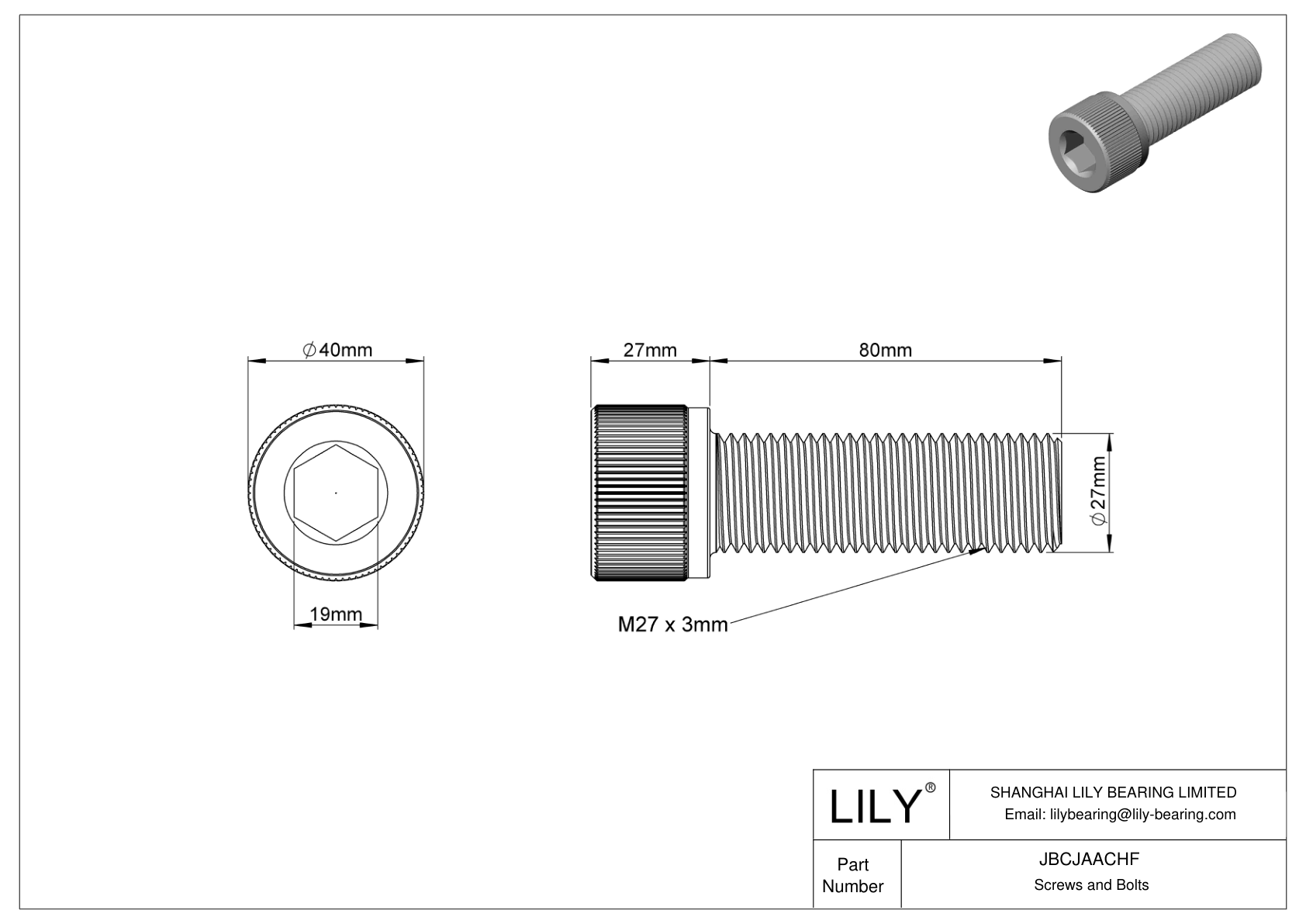 JBCJAACHF Alloy Steel Socket Head Screws cad drawing