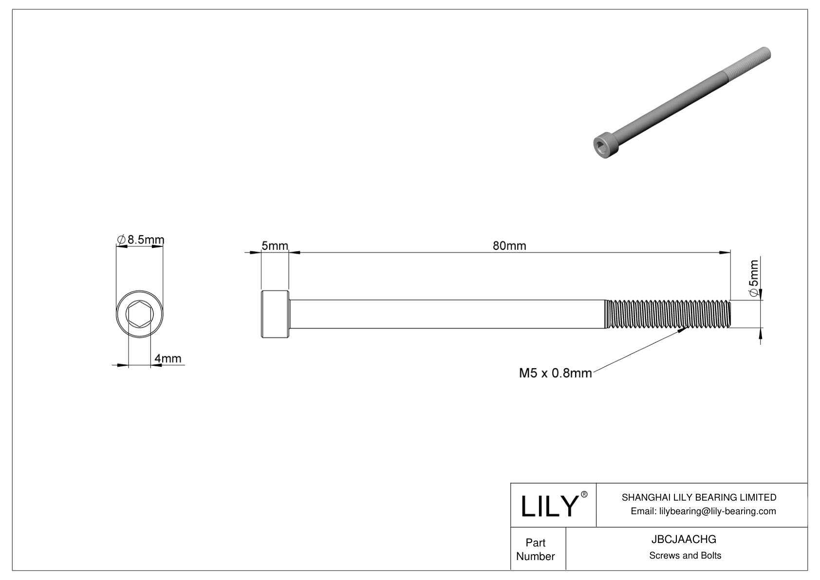 JBCJAACHG Alloy Steel Socket Head Screws cad drawing