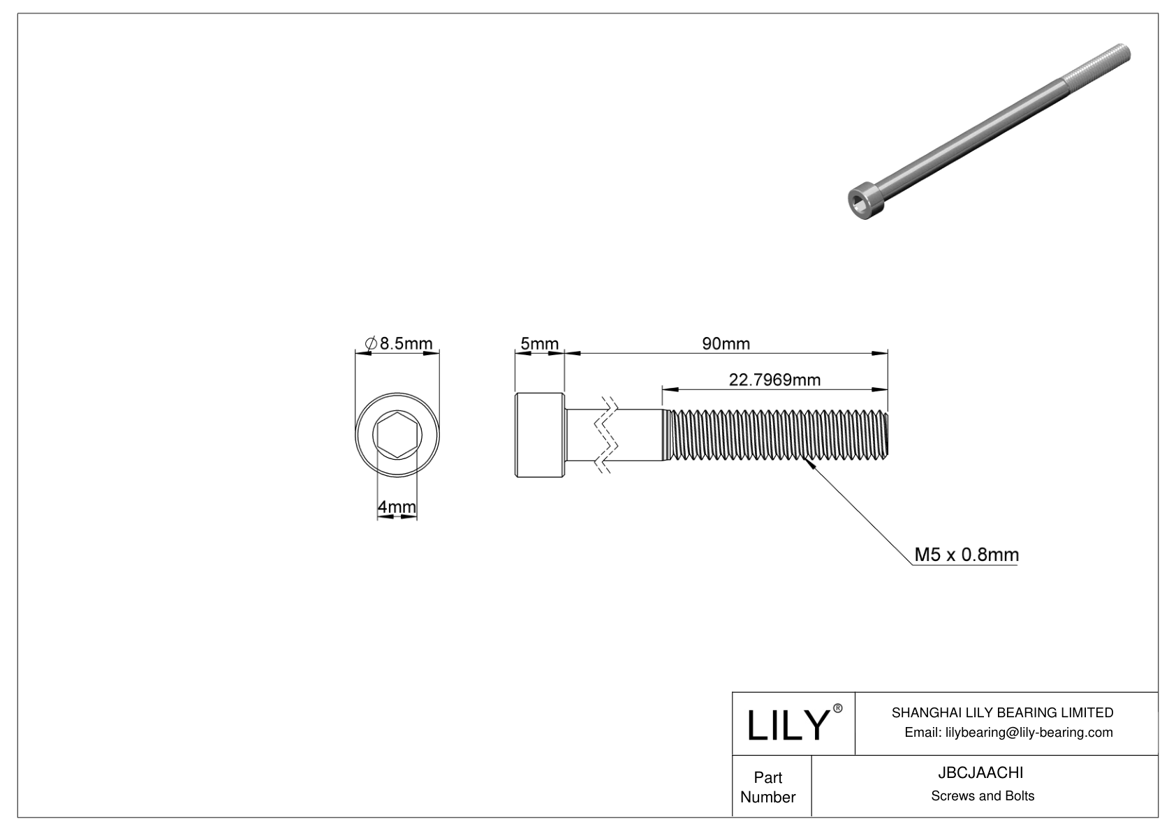 JBCJAACHI Tornillos de cabeza cilíndrica de acero aleado cad drawing