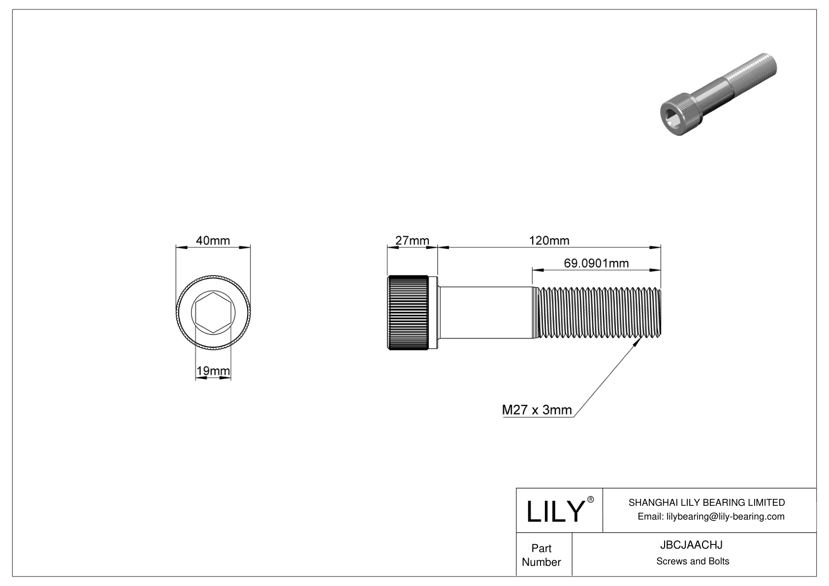 JBCJAACHJ Tornillos de cabeza cilíndrica de acero aleado cad drawing