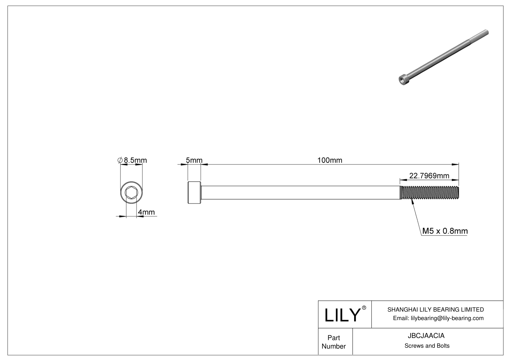 JBCJAACIA Tornillos de cabeza cilíndrica de acero aleado cad drawing